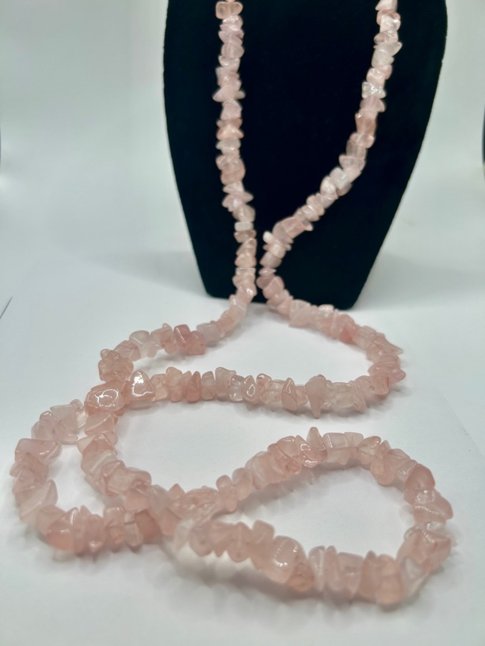 Vintage Pink Rose Quartz stone Necklace 34” Unisex Jewelry - Picture 2 of 14